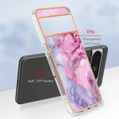 YB IMD Series-16 Style-E For Google Pixel 8 Pro Case Marble Pattern Electroplated 2.0mm TPU Phone Cover