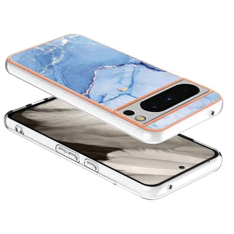 YB IMD Series-16 Style-E For Google Pixel 8 Pro Case Marble Pattern Electroplated 2.0mm TPU Phone Cover