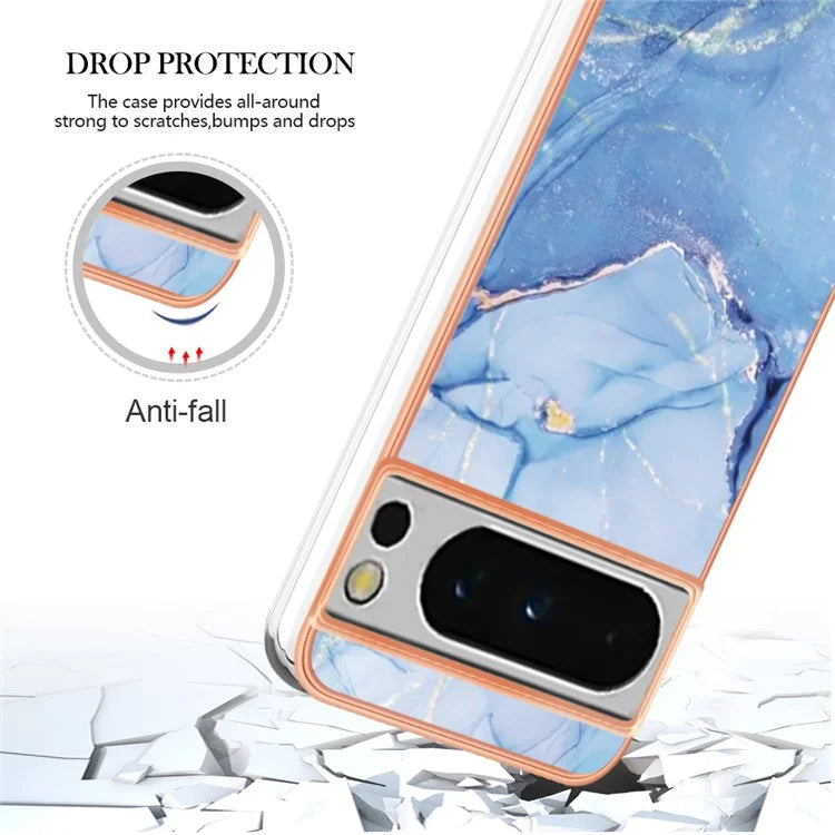 YB IMD Series-16 Style-E For Google Pixel 8 Pro Case Marble Pattern Electroplated 2.0mm TPU Phone Cover