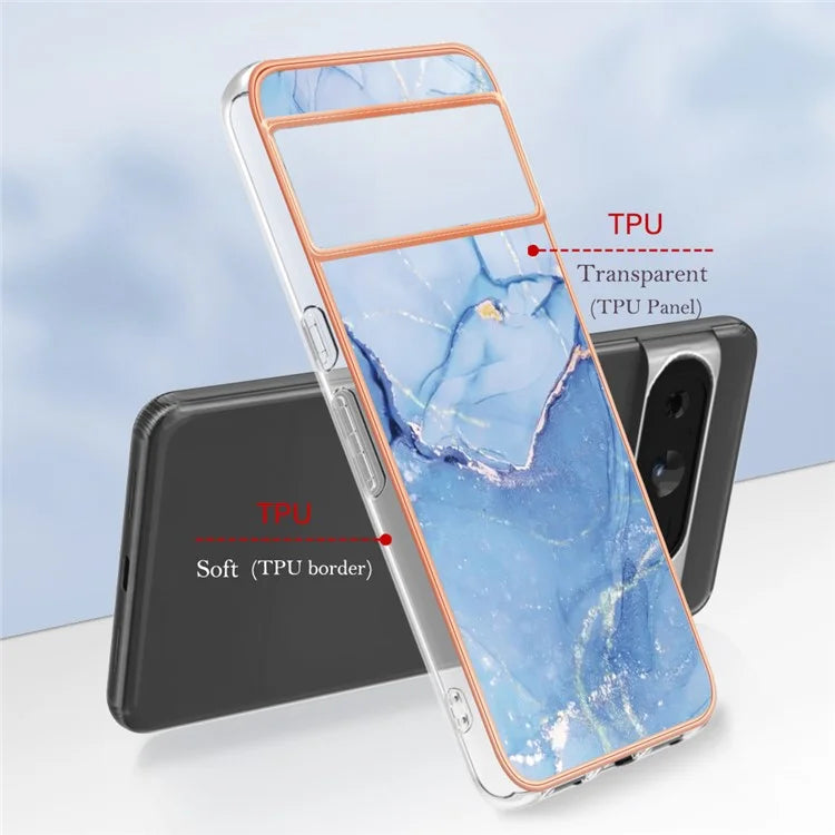 YB IMD Series-16 Style-E For Google Pixel 8 Pro Case Marble Pattern Electroplated 2.0mm TPU Phone Cover