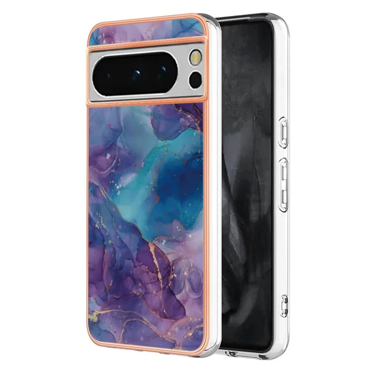 YB IMD Series-16 Style-E For Google Pixel 8 Pro Case Marble Pattern Electroplated 2.0mm TPU Phone Cover