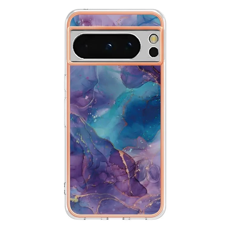 YB IMD Series-16 Style-E For Google Pixel 8 Pro Case Marble Pattern Electroplated 2.0mm TPU Phone Cover