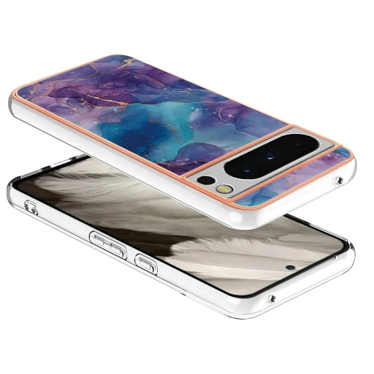 YB IMD Series-16 Style-E For Google Pixel 8 Pro Case Marble Pattern Electroplated 2.0mm TPU Phone Cover