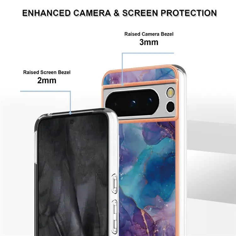 YB IMD Series-16 Style-E For Google Pixel 8 Pro Case Marble Pattern Electroplated 2.0mm TPU Phone Cover