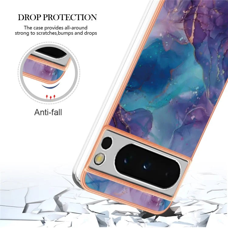 YB IMD Series-16 Style-E For Google Pixel 8 Pro Case Marble Pattern Electroplated 2.0mm TPU Phone Cover