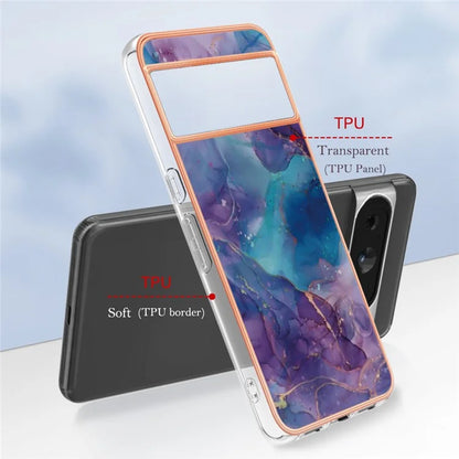 YB IMD Series-16 Style-E For Google Pixel 8 Pro Case Marble Pattern Electroplated 2.0mm TPU Phone Cover