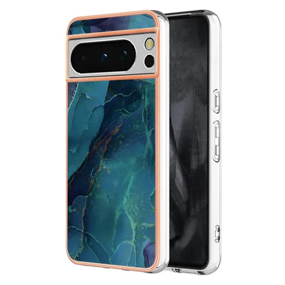 YB IMD Series-16 Style-E For Google Pixel 8 Pro Case Marble Pattern Electroplated 2.0mm TPU Phone Cover