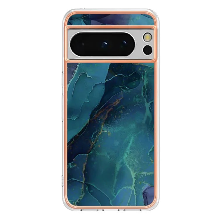 YB IMD Series-16 Style-E For Google Pixel 8 Pro Case Marble Pattern Electroplated 2.0mm TPU Phone Cover