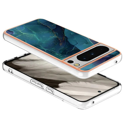 YB IMD Series-16 Style-E For Google Pixel 8 Pro Case Marble Pattern Electroplated 2.0mm TPU Phone Cover