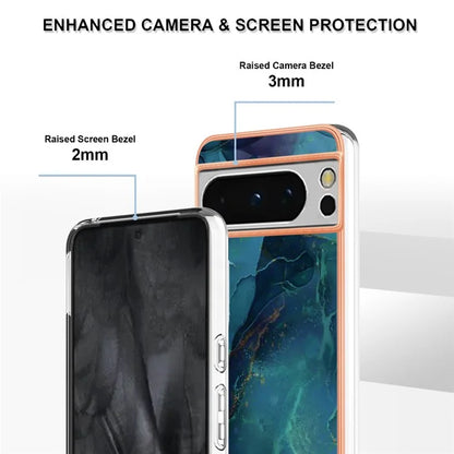 YB IMD Series-16 Style-E For Google Pixel 8 Pro Case Marble Pattern Electroplated 2.0mm TPU Phone Cover