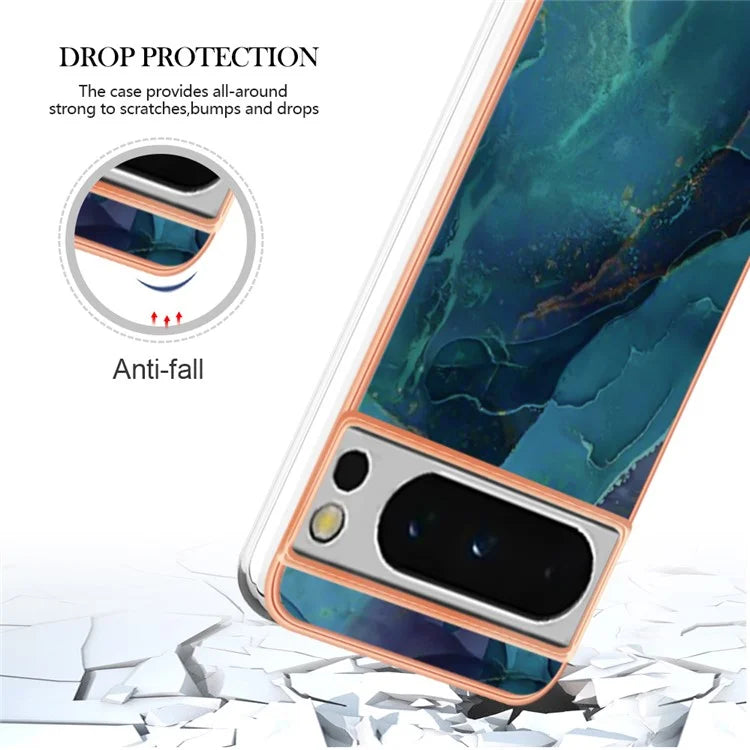 YB IMD Series-16 Style-E For Google Pixel 8 Pro Case Marble Pattern Electroplated 2.0mm TPU Phone Cover