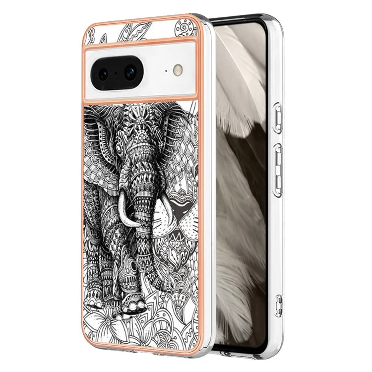 YB IMD Series-19 Style-D For Google Pixel 8 Case IMD Pattern Electroplated TPU Phone Cover