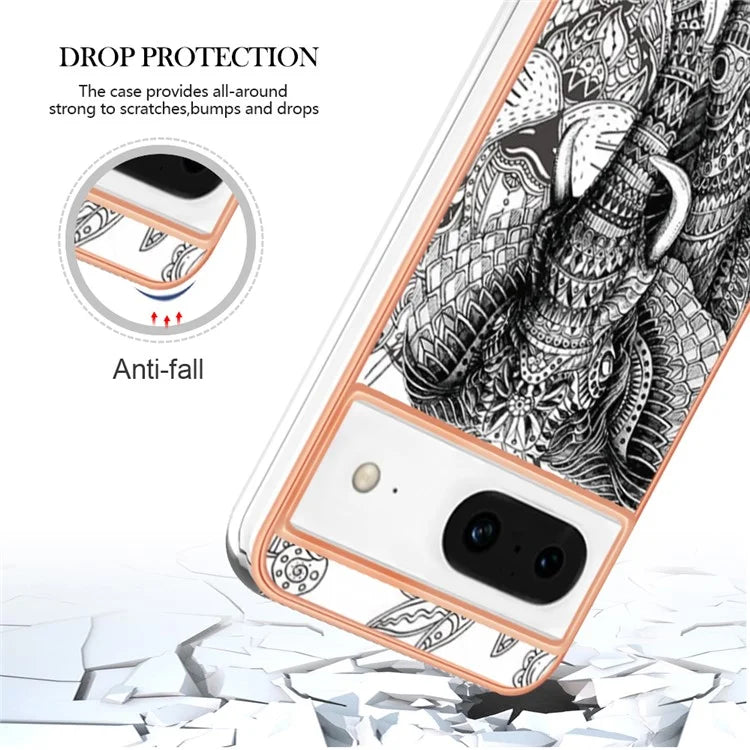 YB IMD Series-19 Style-D For Google Pixel 8 Case IMD Pattern Electroplated TPU Phone Cover