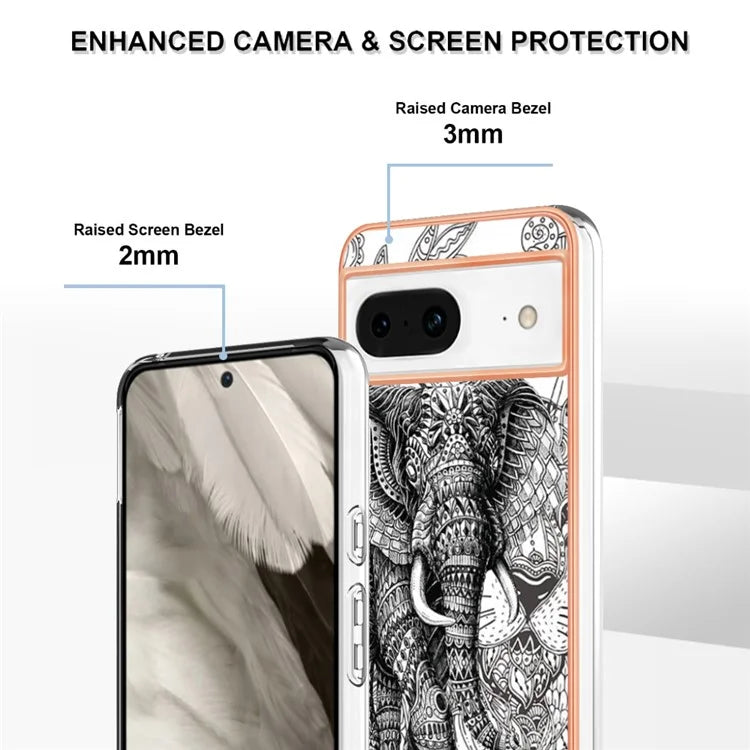 YB IMD Series-19 Style-D For Google Pixel 8 Case IMD Pattern Electroplated TPU Phone Cover
