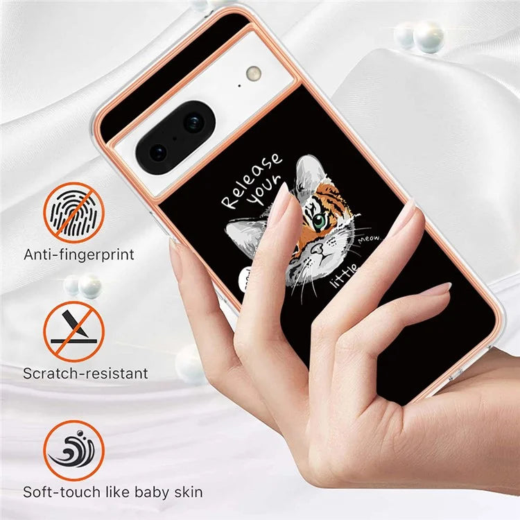 YB IMD Series-19 Style-D For Google Pixel 8 Case IMD Pattern Electroplated TPU Phone Cover