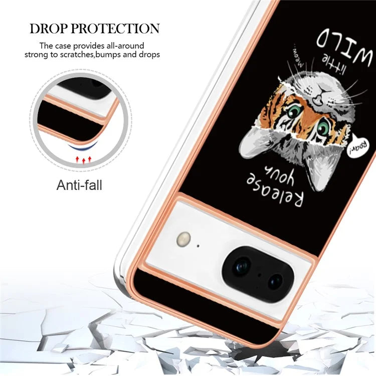 YB IMD Series-19 Style-D For Google Pixel 8 Case IMD Pattern Electroplated TPU Phone Cover