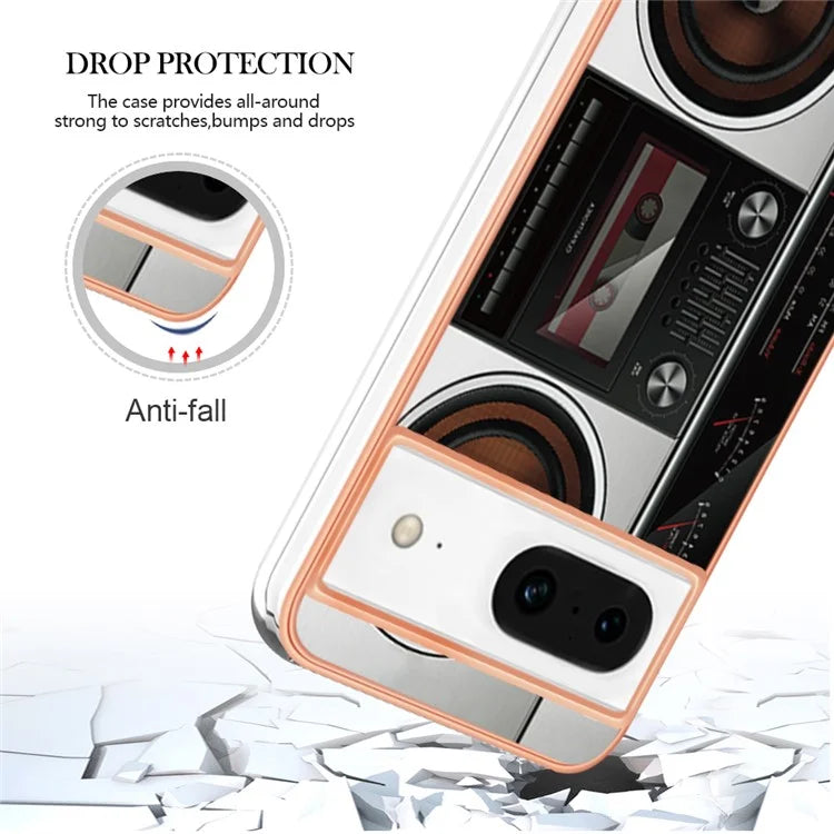 YB IMD Series-19 Style-D For Google Pixel 8 Case IMD Pattern Electroplated TPU Phone Cover