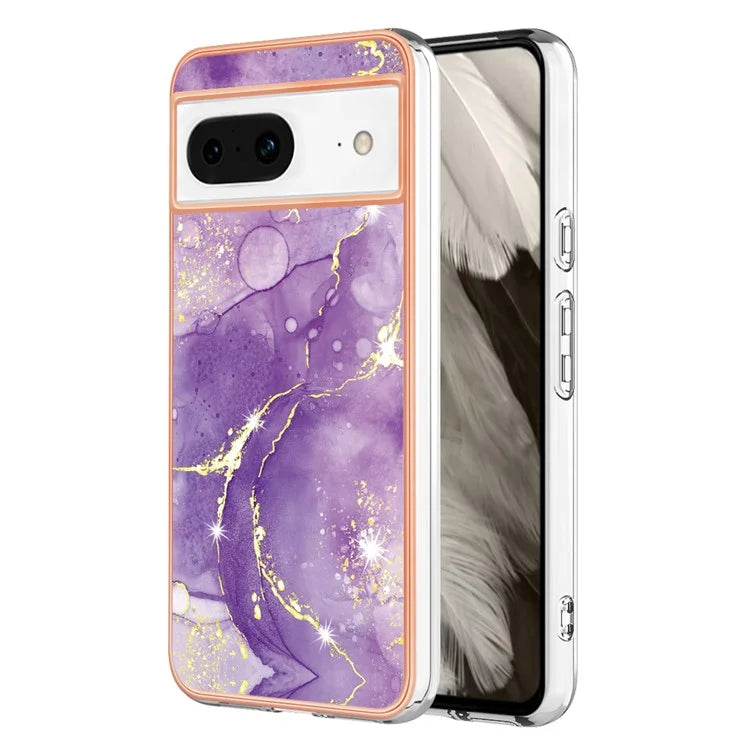 YB IMD Series-2 For Google Pixel 8 TPU Case IMD Marble Pattern Electroplated Phone Cover