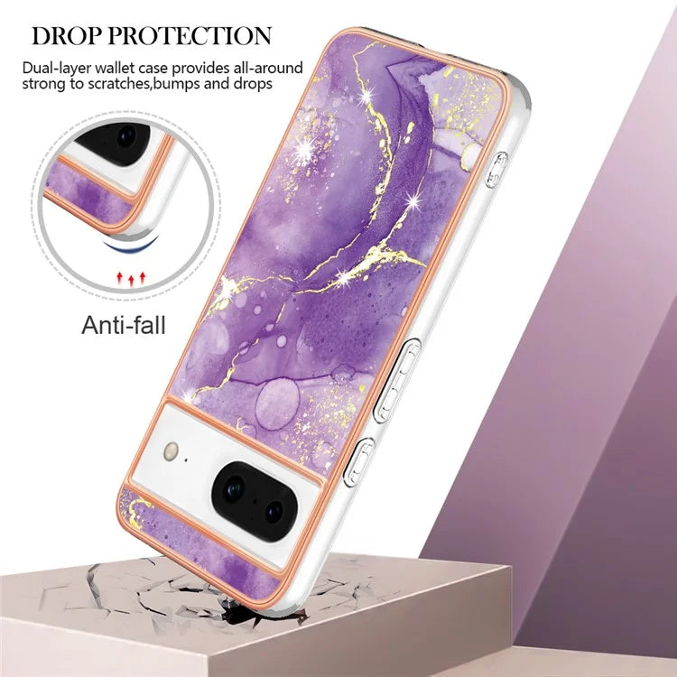 YB IMD Series-2 For Google Pixel 8 TPU Case IMD Marble Pattern Electroplated Phone Cover
