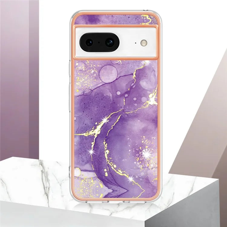 YB IMD Series-2 For Google Pixel 8 TPU Case IMD Marble Pattern Electroplated Phone Cover