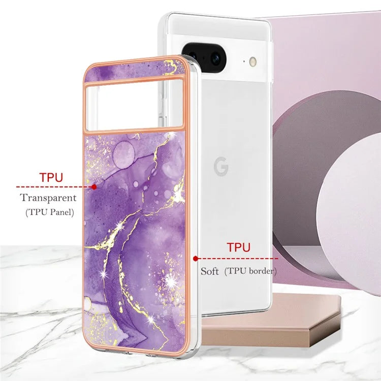 YB IMD Series-2 For Google Pixel 8 TPU Case IMD Marble Pattern Electroplated Phone Cover
