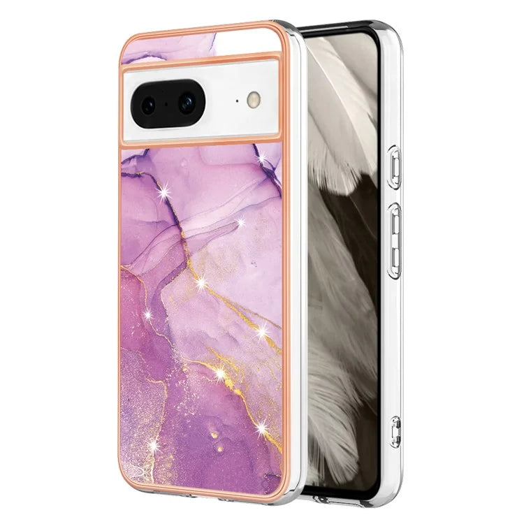 YB IMD Series-2 For Google Pixel 8 TPU Case IMD Marble Pattern Electroplated Phone Cover