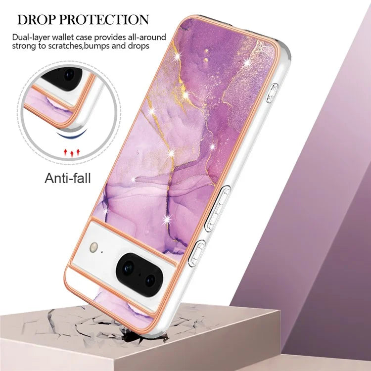 YB IMD Series-2 For Google Pixel 8 TPU Case IMD Marble Pattern Electroplated Phone Cover
