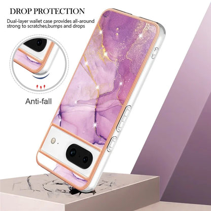 YB IMD Series-2 For Google Pixel 8 TPU Case IMD Marble Pattern Electroplated Phone Cover