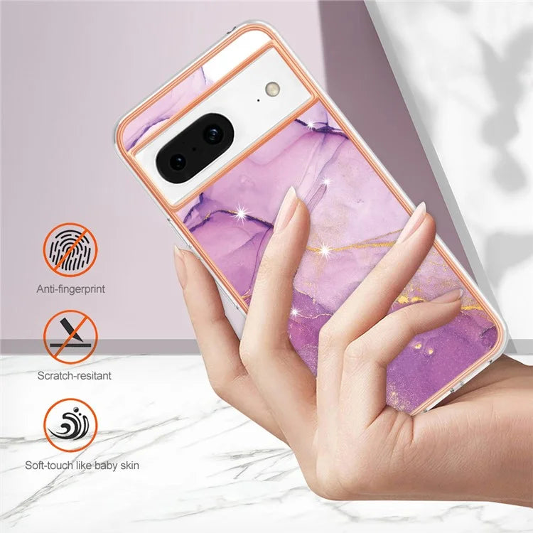 YB IMD Series-2 For Google Pixel 8 TPU Case IMD Marble Pattern Electroplated Phone Cover
