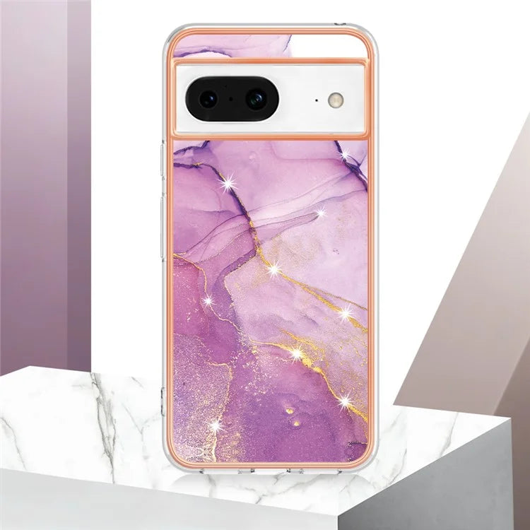 YB IMD Series-2 For Google Pixel 8 TPU Case IMD Marble Pattern Electroplated Phone Cover