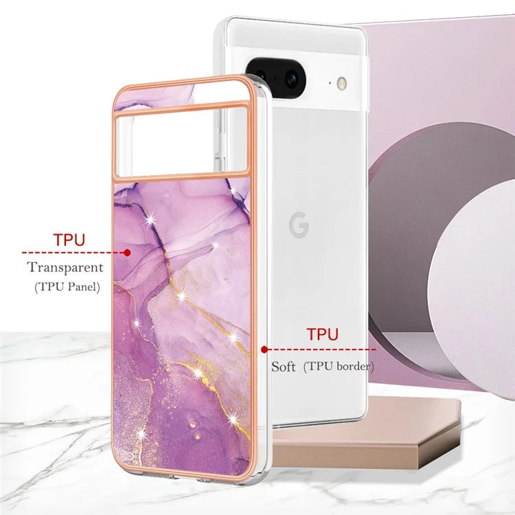 YB IMD Series-2 For Google Pixel 8 TPU Case IMD Marble Pattern Electroplated Phone Cover