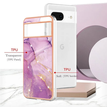 YB IMD Series-2 For Google Pixel 8 TPU Case IMD Marble Pattern Electroplated Phone Cover