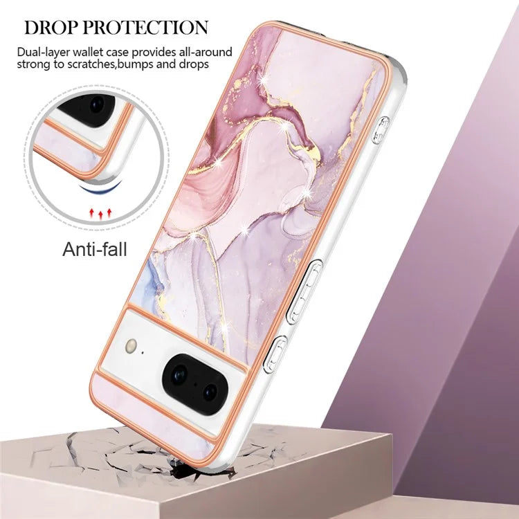 YB IMD Series-2 For Google Pixel 8 TPU Case IMD Marble Pattern Electroplated Phone Cover