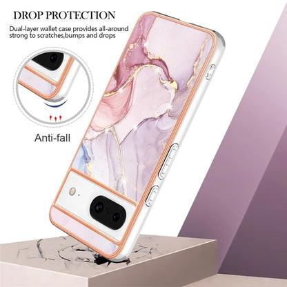 YB IMD Series-2 For Google Pixel 8 TPU Case IMD Marble Pattern Electroplated Phone Cover