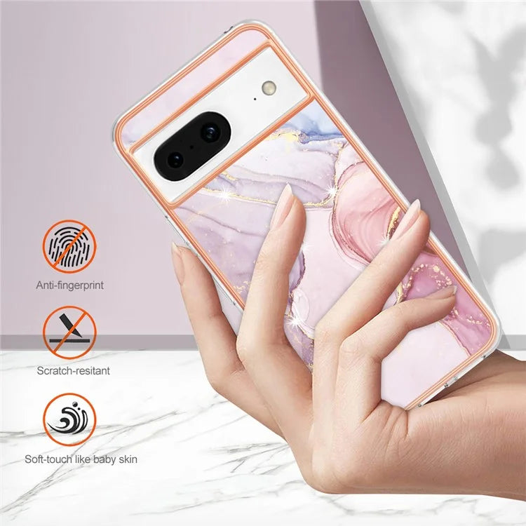 YB IMD Series-2 For Google Pixel 8 TPU Case IMD Marble Pattern Electroplated Phone Cover
