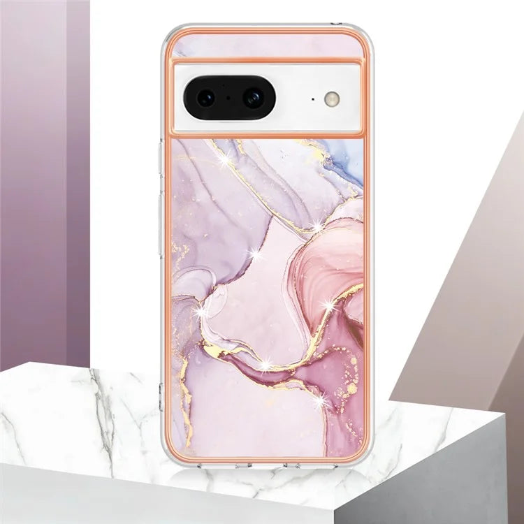 YB IMD Series-2 For Google Pixel 8 TPU Case IMD Marble Pattern Electroplated Phone Cover