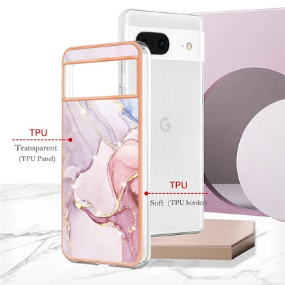 YB IMD Series-2 For Google Pixel 8 TPU Case IMD Marble Pattern Electroplated Phone Cover