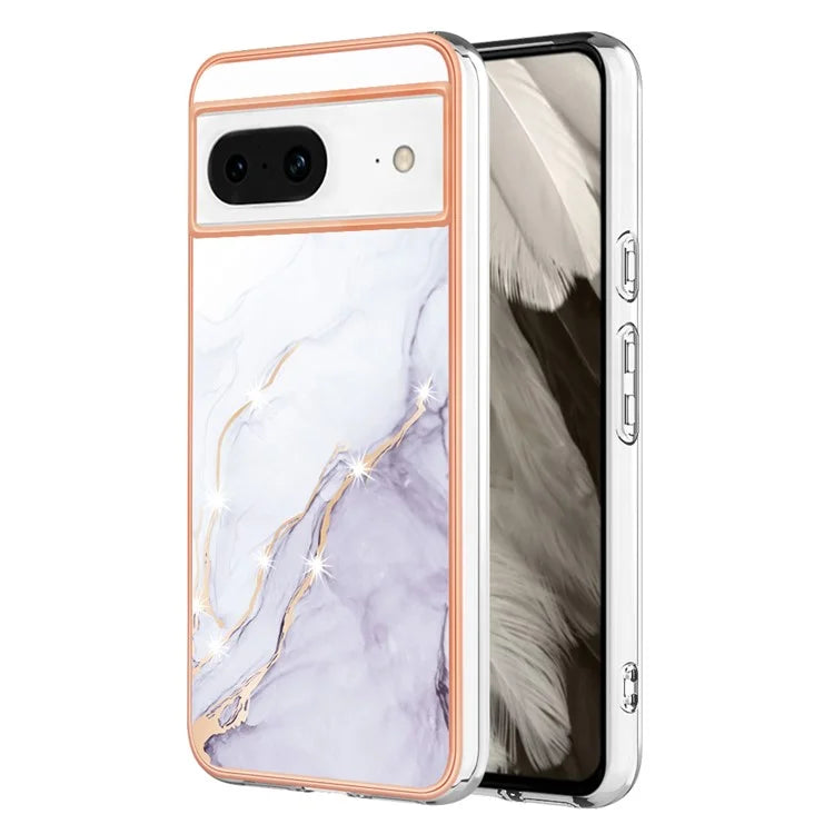 YB IMD Series-2 For Google Pixel 8 TPU Case IMD Marble Pattern Electroplated Phone Cover