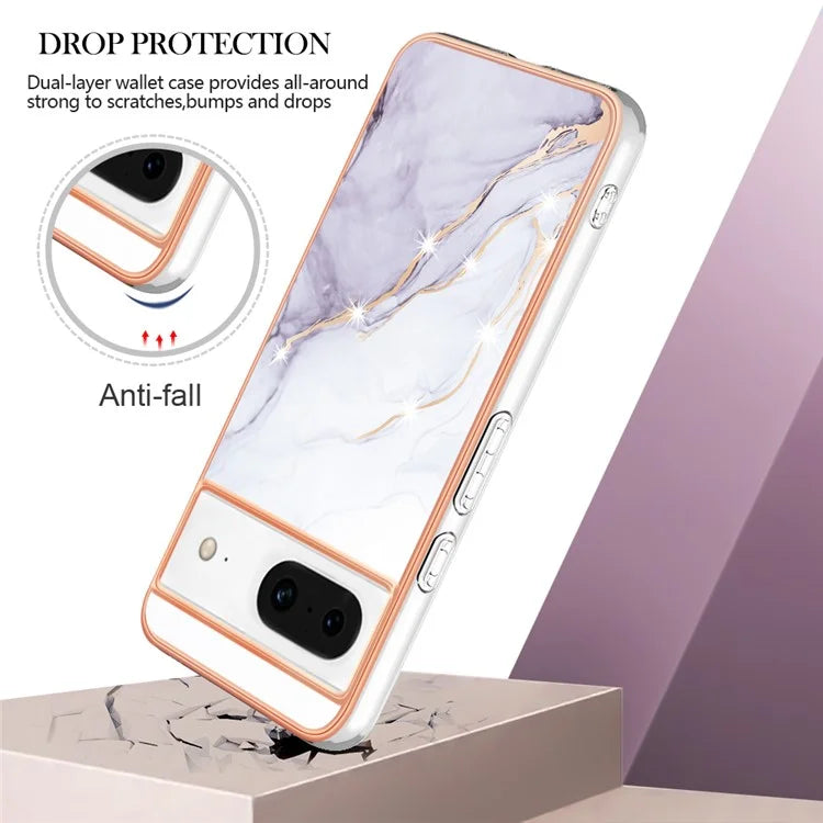 YB IMD Series-2 For Google Pixel 8 TPU Case IMD Marble Pattern Electroplated Phone Cover