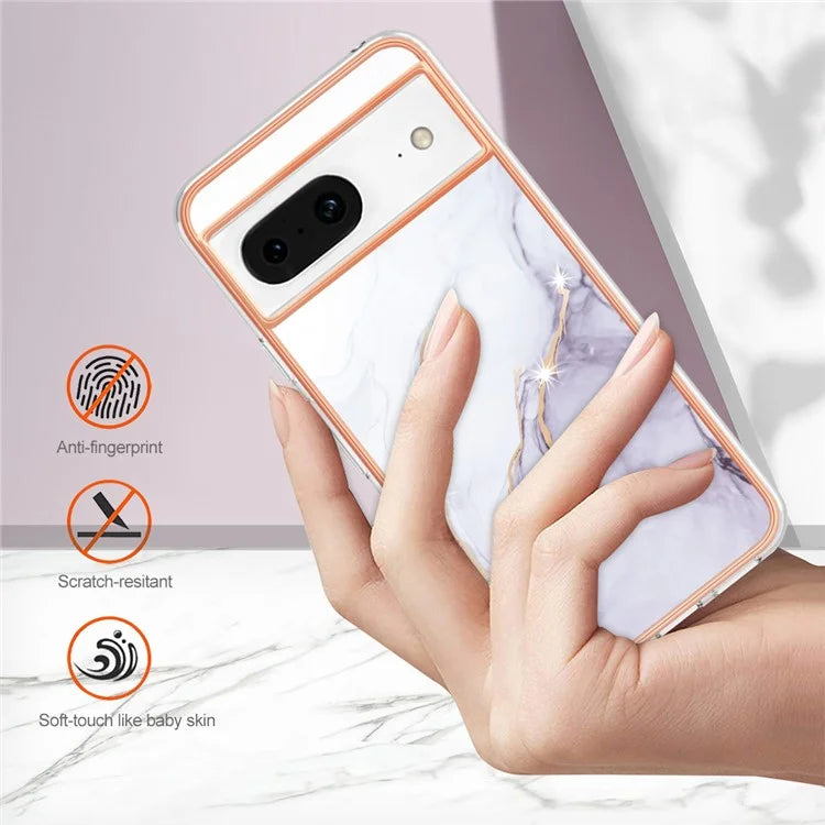 YB IMD Series-2 For Google Pixel 8 TPU Case IMD Marble Pattern Electroplated Phone Cover