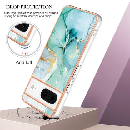 YB IMD Series-2 For Google Pixel 8 TPU Case IMD Marble Pattern Electroplated Phone Cover