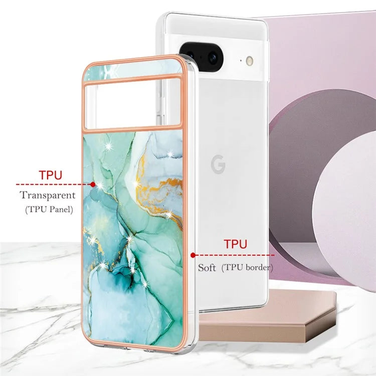 YB IMD Series-2 For Google Pixel 8 TPU Case IMD Marble Pattern Electroplated Phone Cover