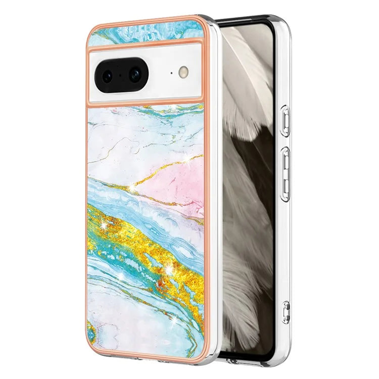 YB IMD Series-2 For Google Pixel 8 TPU Case IMD Marble Pattern Electroplated Phone Cover