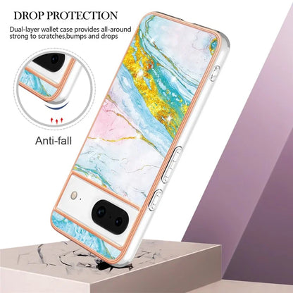YB IMD Series-2 For Google Pixel 8 TPU Case IMD Marble Pattern Electroplated Phone Cover