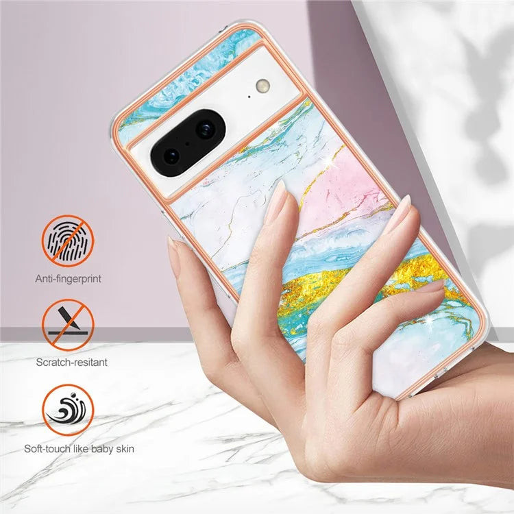 YB IMD Series-2 For Google Pixel 8 TPU Case IMD Marble Pattern Electroplated Phone Cover