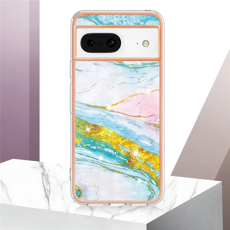 YB IMD Series-2 For Google Pixel 8 TPU Case IMD Marble Pattern Electroplated Phone Cover