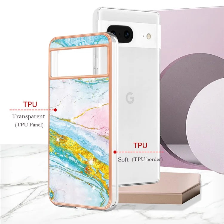 YB IMD Series-2 For Google Pixel 8 TPU Case IMD Marble Pattern Electroplated Phone Cover