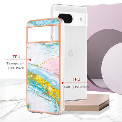 YB IMD Series-2 For Google Pixel 8 TPU Case IMD Marble Pattern Electroplated Phone Cover
