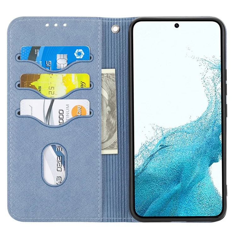 For Samsung Galaxy A25 5G (Global) (161.0 x 76.5 x 8.3mm) Case Woven Texture PU Leather Stand Phone Wallet Cover with Strap
