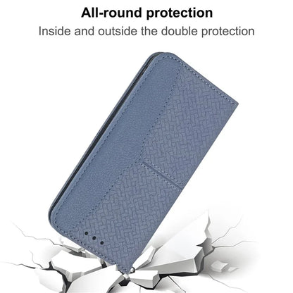 For Samsung Galaxy A25 5G (Global) (161.0 x 76.5 x 8.3mm) Case Woven Texture PU Leather Stand Phone Wallet Cover with Strap
